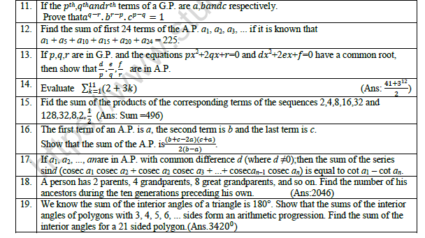 CBSE Class 11 Mathematics Sequences And Series Worksheet Set A